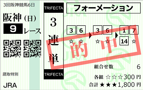 6/21阪神9R 的中馬券