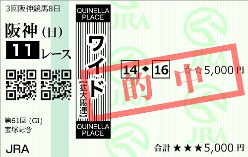 6/28宝塚記念 的中馬券